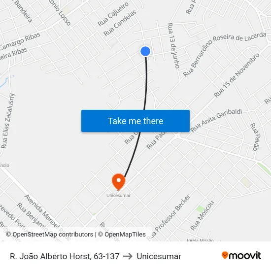 R. João Alberto Horst, 63-137 to Unicesumar map