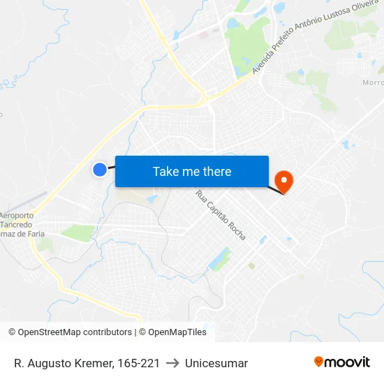 R. Augusto Kremer, 165-221 to Unicesumar map