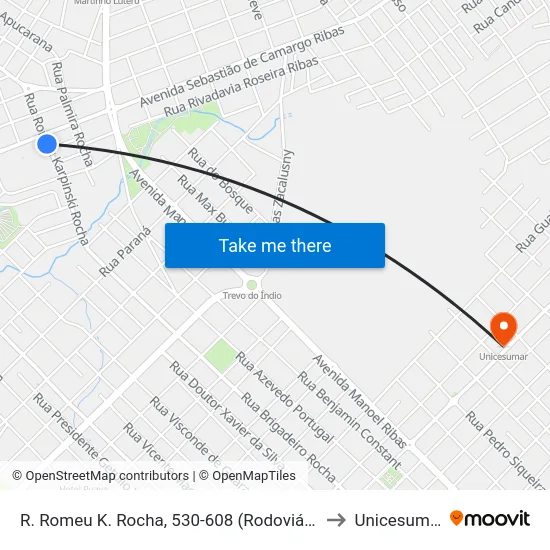 R. Romeu K. Rocha, 530-608 (Rodoviária) to Unicesumar map