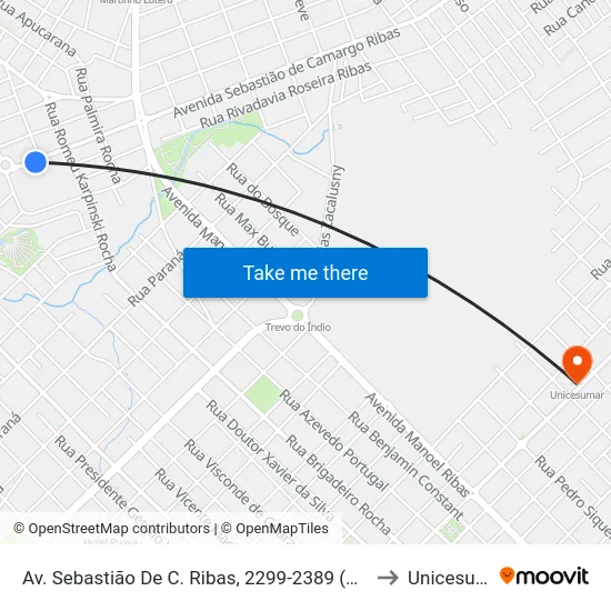 Av. Sebastião De C. Ribas, 2299-2389 (Rodoviária) to Unicesumar map