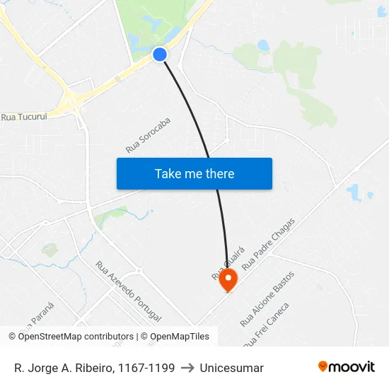 R. Jorge A. Ribeiro, 1167-1199 to Unicesumar map