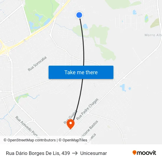 Rua Dário Borges De Lis, 439 to Unicesumar map