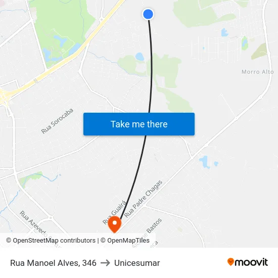 Rua Manoel Alves, 346 to Unicesumar map