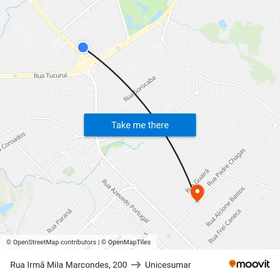Rua Irmã Mila Marcondes, 200 to Unicesumar map