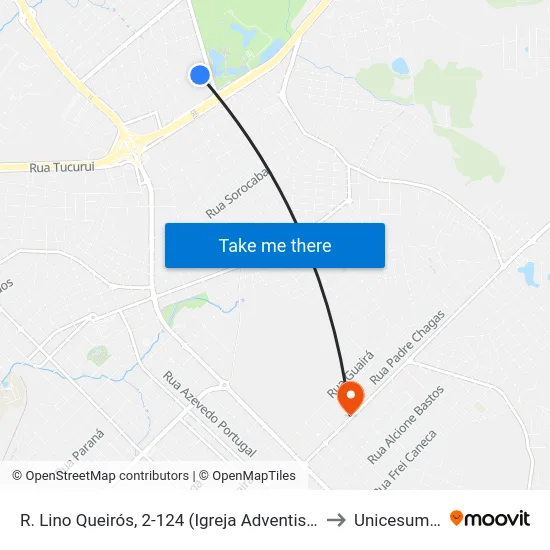 R. Lino Queirós, 2-124 (Igreja Adventista) to Unicesumar map