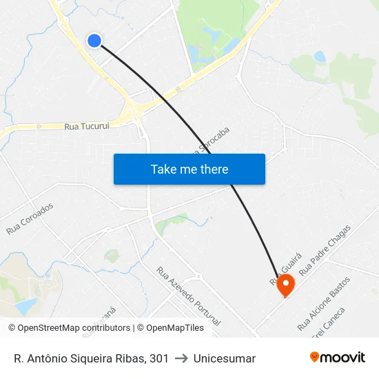R. Antônio Siqueira Ribas, 301 to Unicesumar map