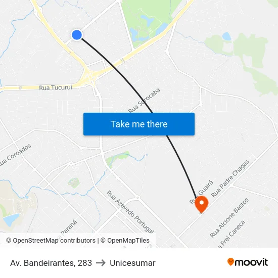 Av. Bandeirantes, 283 to Unicesumar map
