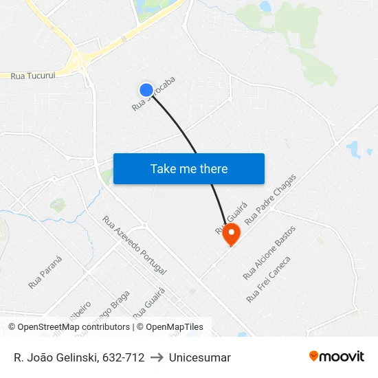 R. João Gelinski, 632-712 to Unicesumar map