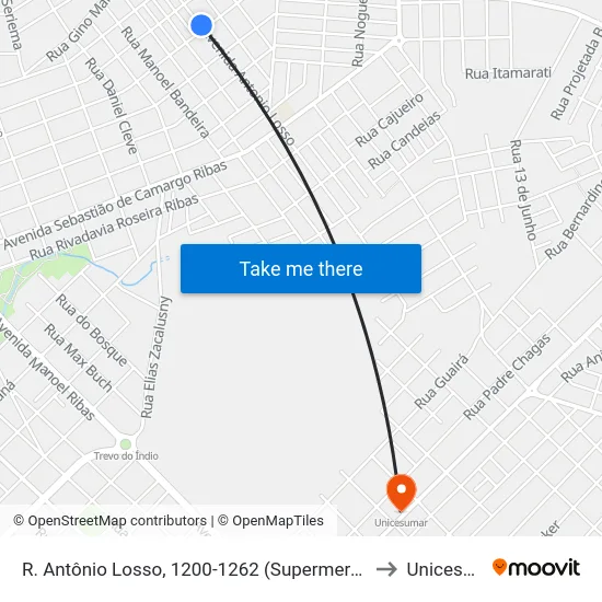 R. Antônio Losso, 1200-1262 (Supermercado Parteka) to Unicesumar map