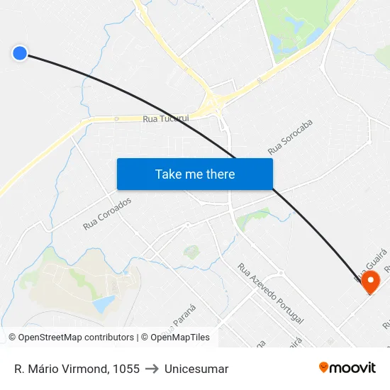 R. Mário Virmond, 1055 to Unicesumar map