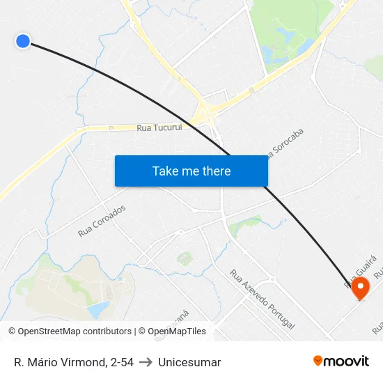 R. Mário Virmond, 2-54 to Unicesumar map