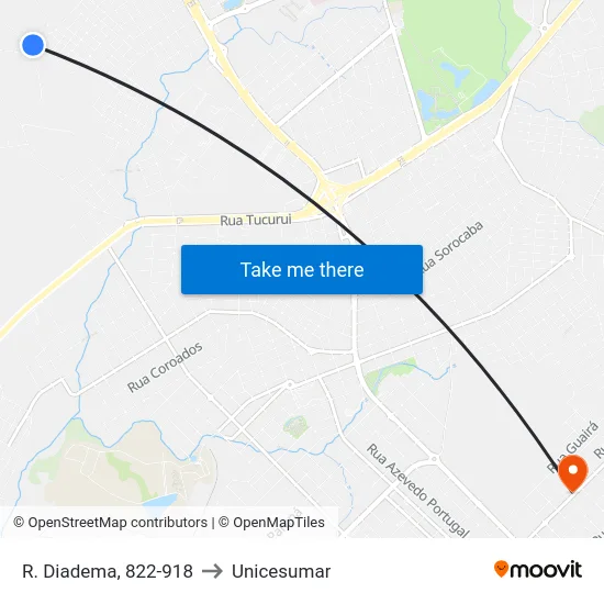 R. Diadema, 822-918 to Unicesumar map