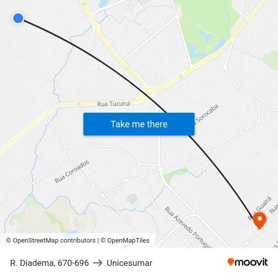 R. Diadema, 670-696 to Unicesumar map