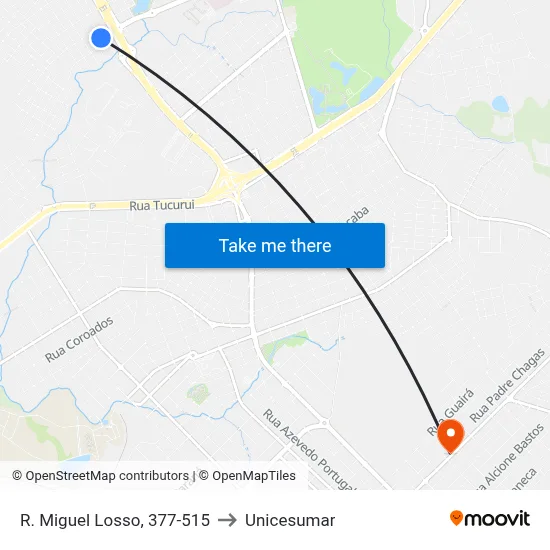 R. Miguel Losso, 377-515 to Unicesumar map