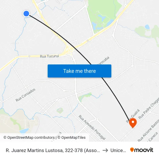 R.  Juarez Martins Lustosa, 322-378 (Associação Perola Do Oeste) to Unicesumar map