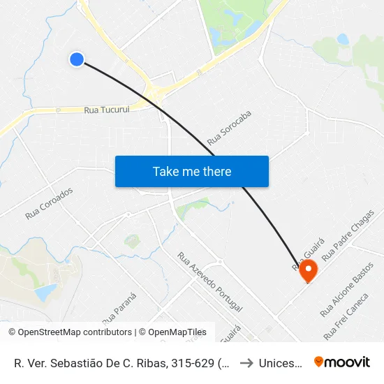 R. Ver. Sebastião De C. Ribas, 315-629 (Cd Superpão) to Unicesumar map