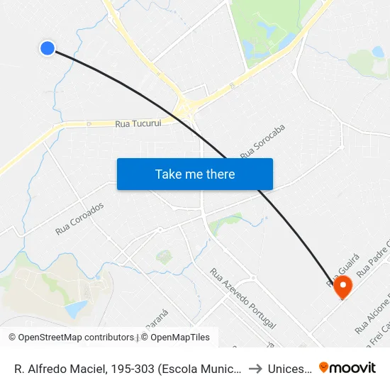 R. Alfredo Maciel, 195-303 (Escola Municipal Iná Ribas Carli) to Unicesumar map