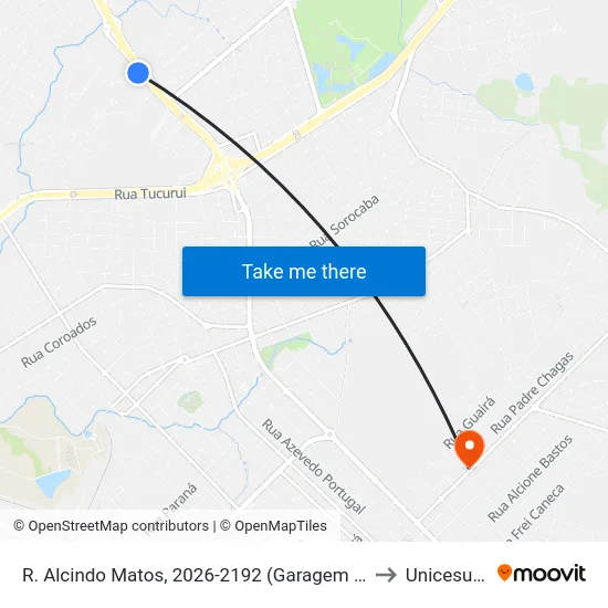 R. Alcindo Matos, 2026-2192 (Garagem Nordeste) to Unicesumar map