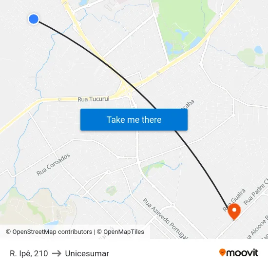 R. Ipê, 210 to Unicesumar map