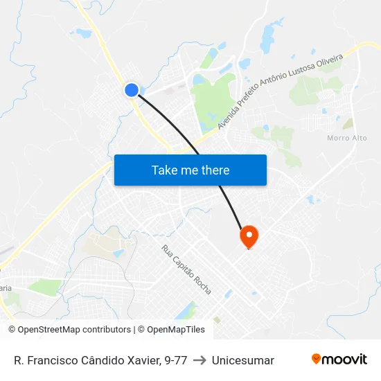 R. Francisco Cândido Xavier, 9-77 to Unicesumar map