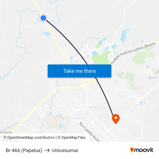 Br-466 (Papelux) to Unicesumar map