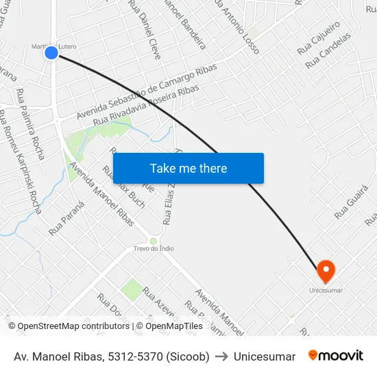 Av. Manoel Ribas, 5312-5370 (Sicoob) to Unicesumar map
