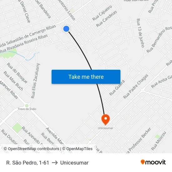 R. São Pedro, 1-61 to Unicesumar map