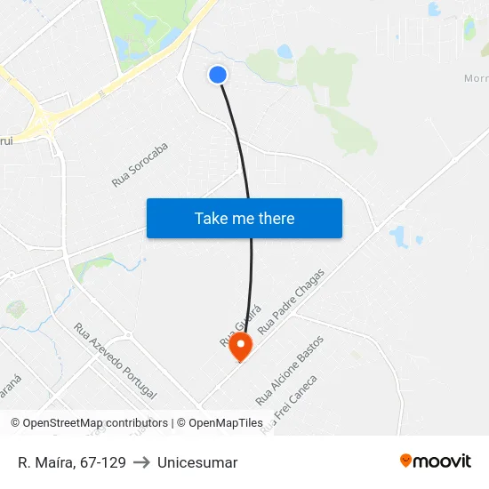 R. Maíra, 67-129 to Unicesumar map