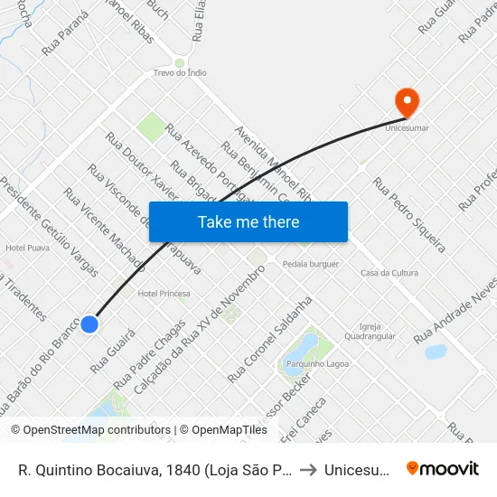 R. Quintino Bocaiuva, 1840 (Loja São Pedro) to Unicesumar map