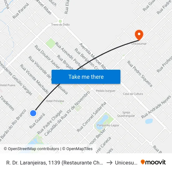 R. Dr. Laranjeiras, 1139 (Restaurante Cheiro Verde) to Unicesumar map