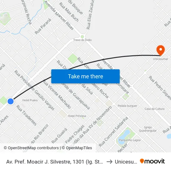 Av. Pref. Moacir J. Silvestre, 1301 (Ig. Sta Terezinha) to Unicesumar map