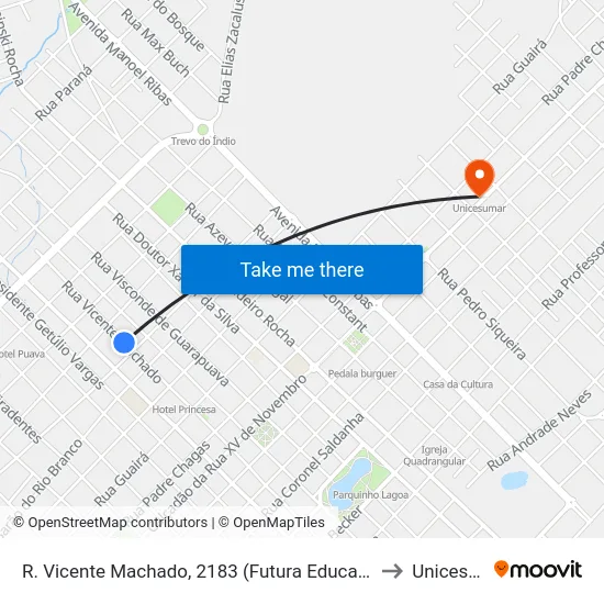 R. Vicente Machado, 2183 (Futura Educação Profissional) to Unicesumar map