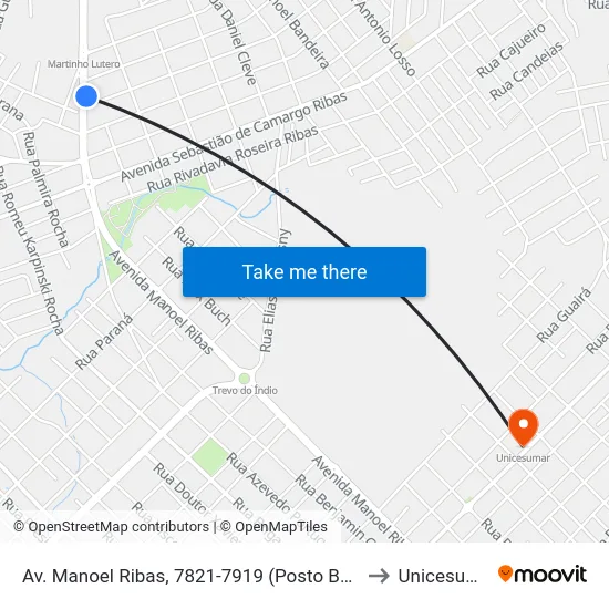 Av. Manoel Ribas, 7821-7919 (Posto Baitala) to Unicesumar map