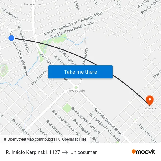 R. Inácio Karpinski, 1127 to Unicesumar map