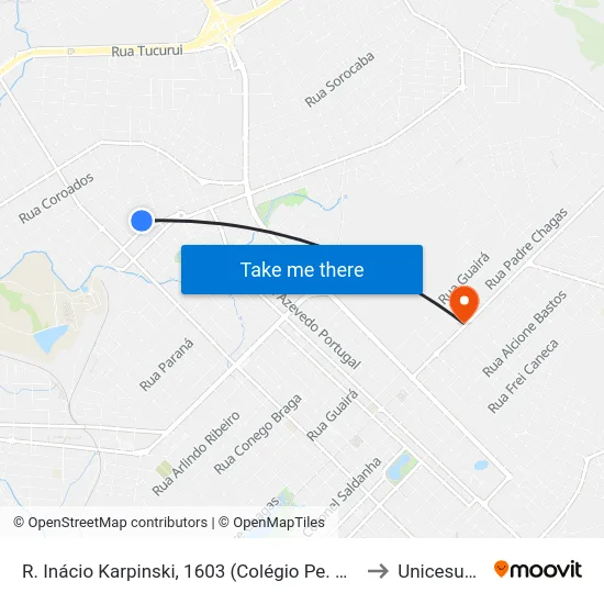R. Inácio Karpinski, 1603 (Colégio Pe. Chagas) to Unicesumar map