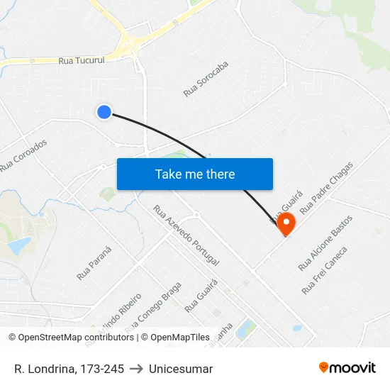 R. Londrina, 173-245 to Unicesumar map