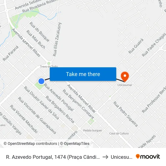 R. Azevedo Portugal, 1474 (Praça Cândido Xavier) to Unicesumar map