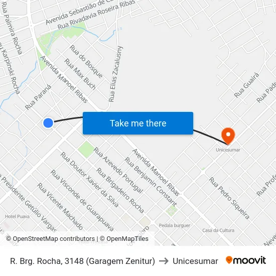 R. Brg. Rocha, 3148 (Garagem Zenitur) to Unicesumar map