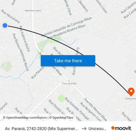 Av. Paraná, 2742-2820 (Mix Supermercado) to Unicesumar map