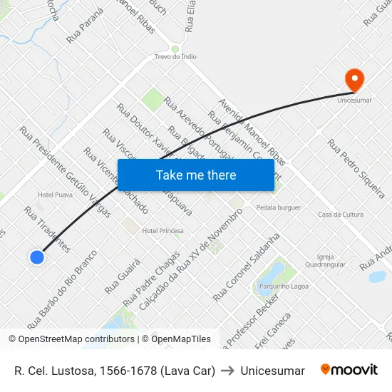 R. Cel. Lustosa, 1566-1678 (Lava Car) to Unicesumar map
