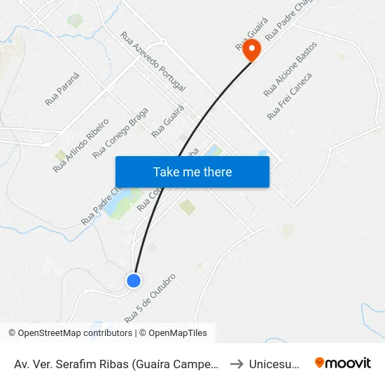 Av. Ver. Serafim Ribas (Guaíra Campestre) to Unicesumar map