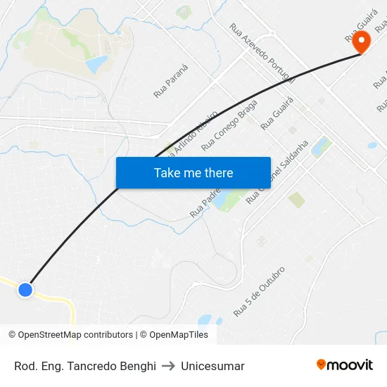 Rod. Eng. Tancredo Benghi to Unicesumar map