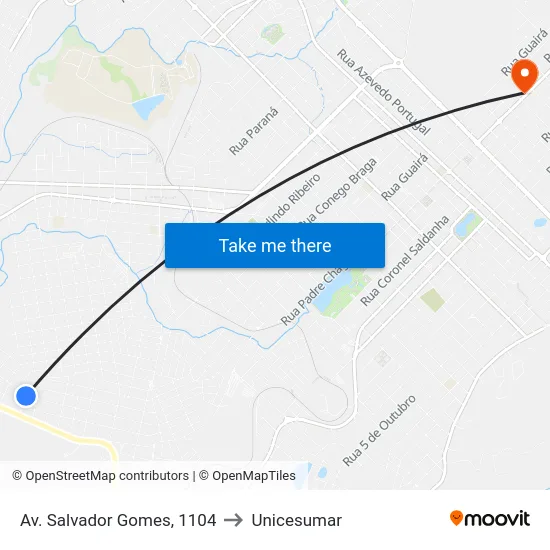 Av. Salvador Gomes, 1104 to Unicesumar map