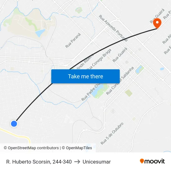 R. Huberto Scorsin, 244-340 to Unicesumar map