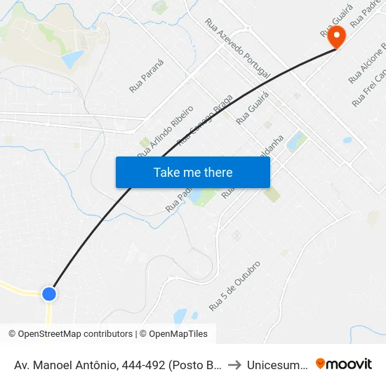 Av. Manoel Antônio, 444-492 (Posto Bv) to Unicesumar map