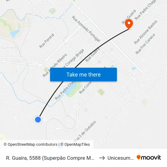 R. Guaíra, 5588 (Superpão Compre Mais) to Unicesumar map