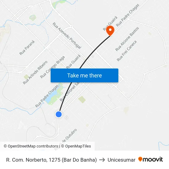 R. Com. Norberto, 1275 (Bar Do Banha) to Unicesumar map
