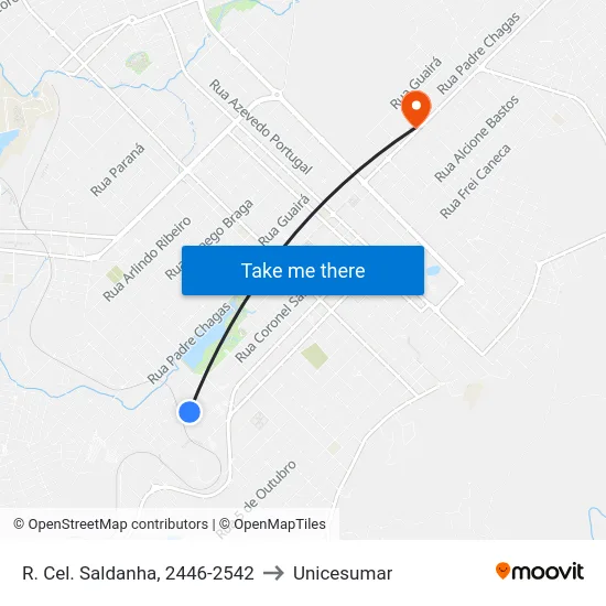 R. Cel. Saldanha, 2446-2542 to Unicesumar map