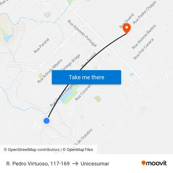 R. Pedro Virtuoso, 117-169 to Unicesumar map