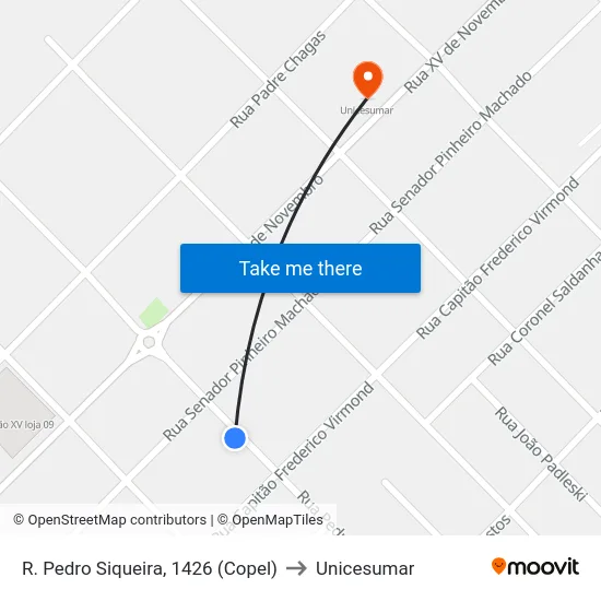 R. Pedro Siqueira, 1426 (Copel) to Unicesumar map
